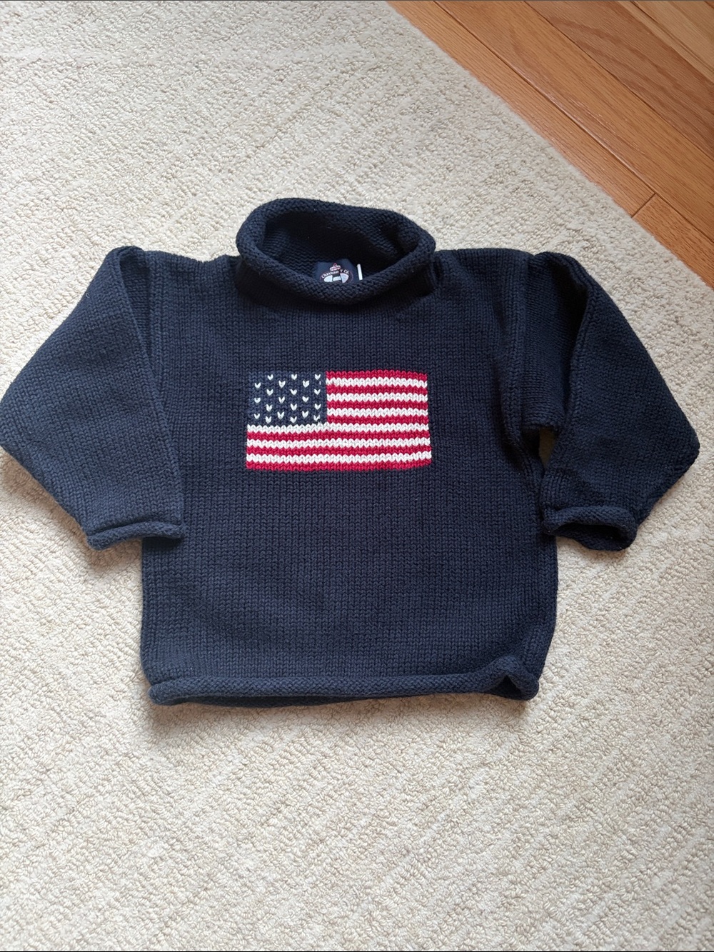 Navy American flag cotton rollback sweater